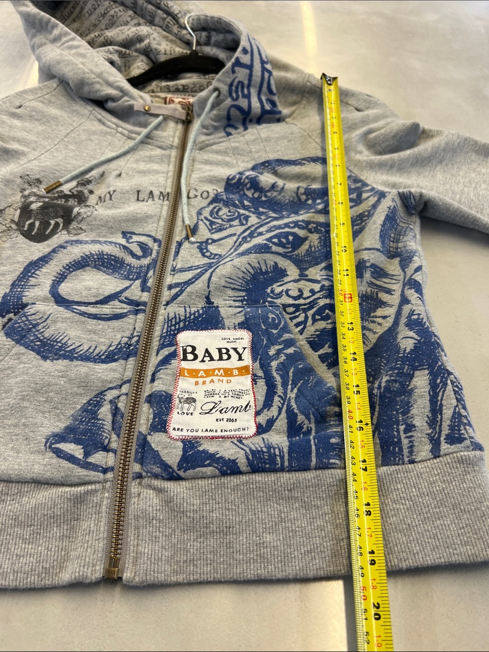 L.A.M.B. Gray Zip Hoodie with Blue Graphic Elephant Print - Picture 7 of 9
